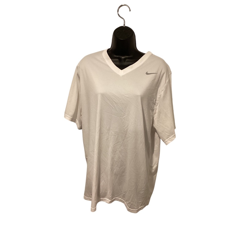 Nike Dri-FIT V-Neck T-Shirt Mens XL White Short Sleeve Athletic Performance Top‎